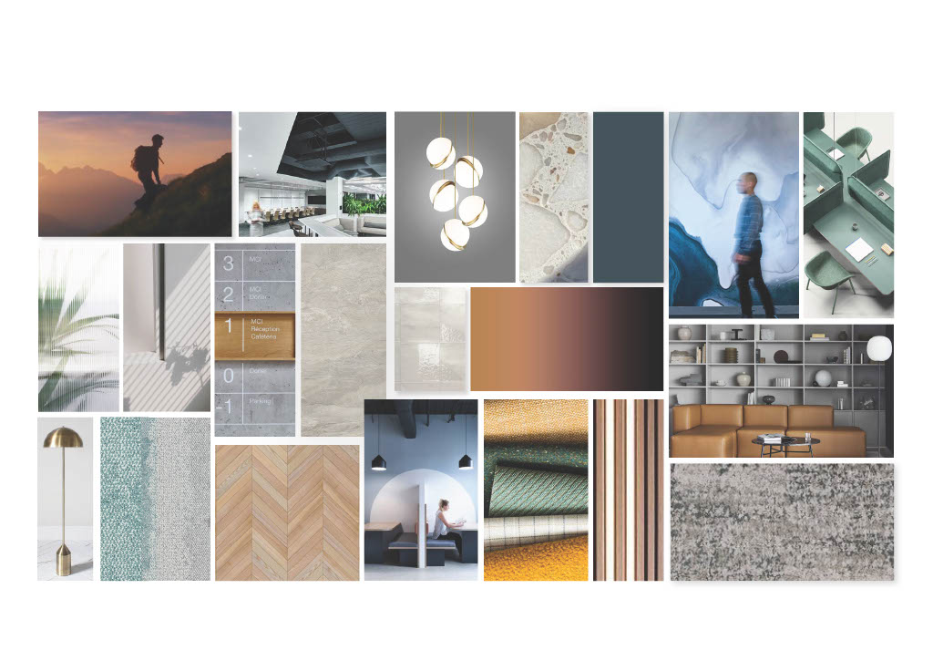 A moodboard of Inspirational images of colour, lighting and textures