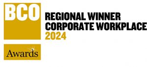 BCO logo and text saying regional winner corporate workplace 2024